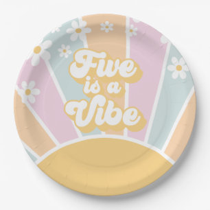 Five is a Vibe pastel Retro Zonneschijn madeliefje Papieren Bordje