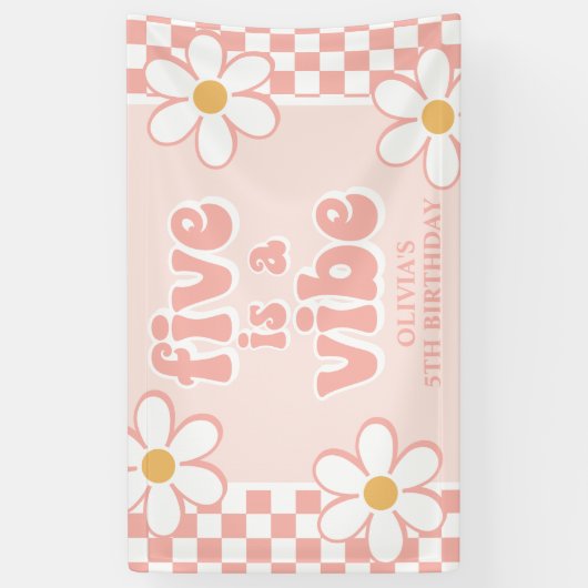 Five is a Vibe Pink Daisy Checker Spandoek (Verticaal)