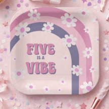 Five is a Vibe Retro Regenboog Madeliefje 5e Verja
