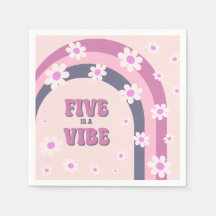 Five is a Vibe Retro Regenboog Madeliefje Meisje 5