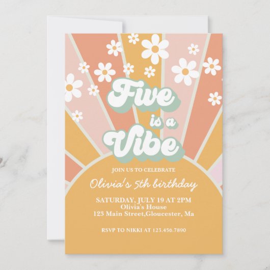Five is a Vibe Retro Sunshine boho bloemendesign Kaart (Voorkant)