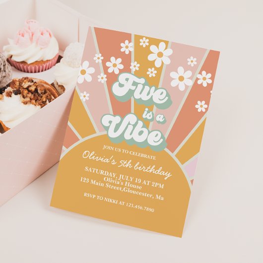 Five is a Vibe Retro Sunshine daisy boho bloem Kaart