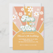 Five is a Vibe Retro Sunshine daisy boho bloem Kaart (Voorkant)