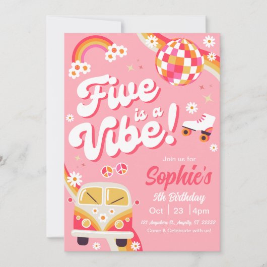 Five is a Vibe Retro Verjaardagsuitnodiging  Kaart (Voorkant)