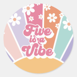 Five is a Vibe Retro Zonneschijn Regenboog Madelie Ronde Sticker