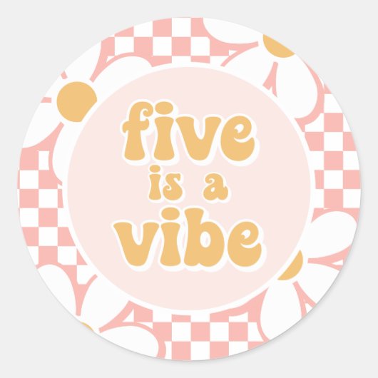 Five is a Vibe Roze Madeliefjes Checker Ronde Sticker (Voorkant)