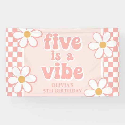 Five is a Vibe Roze Madeliefjesruit Spandoek (Horizontaal)