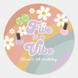 Five is a vibe Spa Regenboog 5e verjaardag Ronde Sticker