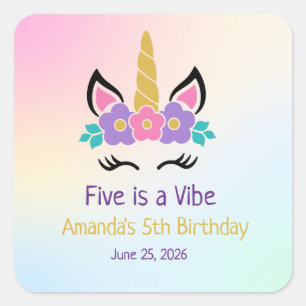 Five is a Vibe Verjaardagsfeestje Vierkante Sticker