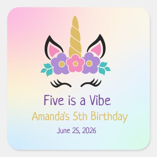 Five is a Vibe Verjaardagsfeestje Vierkante Sticker (Voorkant)
