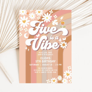 Five is A Vibe verjaardagsuitnodiging hippie 70s v Kaart