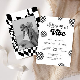 Five is a Vibe Zwarte Retro Jongens 5e Verjaardag Kaart
