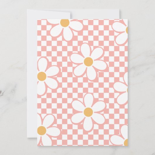 Five is een Vibe Retro Check Roze Daisy Uitnodigin Kaart (Achterkant)