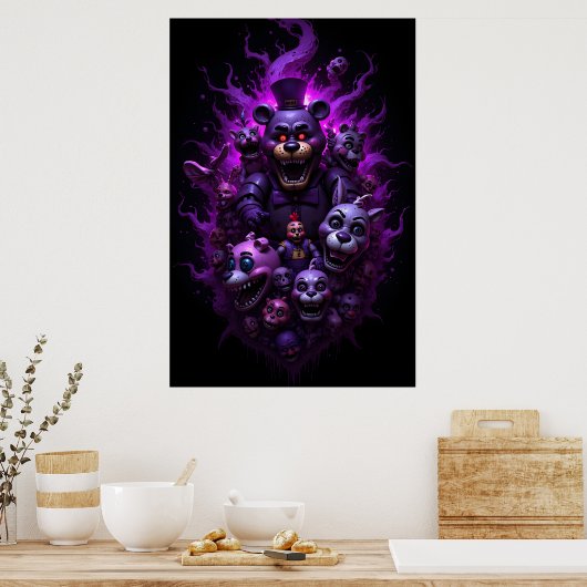 Five Nights at Freddys Animatronics with Purple Poster (Keuken)