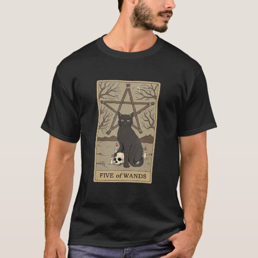 Five of Wands Tarotkaart Kat T-shirt (Voorkant)