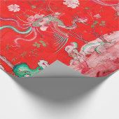 Five Phoenixes in Garden Chinese Red Floral  Cadeaupapier (Hoek)