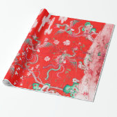 Five Phoenixes in Garden Chinese Red Floral  Cadeaupapier (Uitgerold)