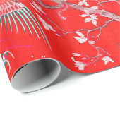 Five Phoenixes in Garden Chinese Red Floral  Cadeaupapier (Rol Hoek)
