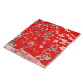 Five Phoenixes in Garden Chinese Red Floral Tegeltje (Zijkant)