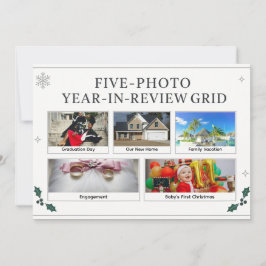 "Five-Photo Year-in-Review Grid Holiday Card Feestdagenkaart
