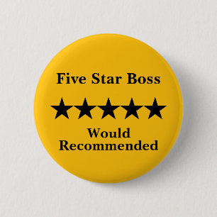 Five Star Baas Knop Badge Aanbevolen Ronde Button 5,7 Cm