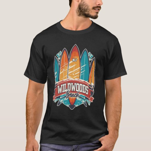FIVE VINTAGE SURFBOARDS  Wildwoods Beach NJ T-shirt (Voorkant)