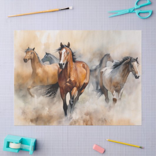 “Five Wild Mustangs” Stof western waterverf Tissuepapier (Craft)