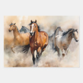 “Five Wild Mustangs” Stof Westers Waterverf Inpakpapier Vel (Voorkant 2)