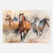 “Five Wild Mustangs” Stof Westers Waterverf Inpakpapier Vel (Voorkant)