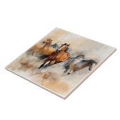 “Five Wild Mustangs” Stof Westers Waterverf Tegeltje (Zijkant)