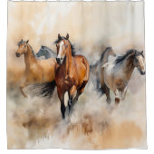 "Five Wild Mustangs" Stoffige Westerne aquarel Douchegordijn (Voorkant)