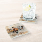 "Five Wild Mustangs" Stoffige Westerne aquarel Glazen Onderzetter (Schuin)