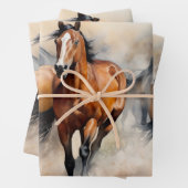 "Five Wild Mustangs" Stoffige Westerne aquarel Inpakpapier Vel (In situ)