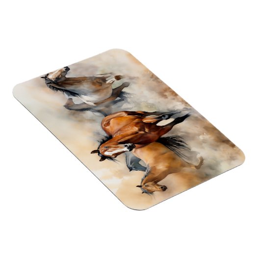 "Five Wild Mustangs" Stoffige Westerne aquarel Magneet (Rechterzijde)