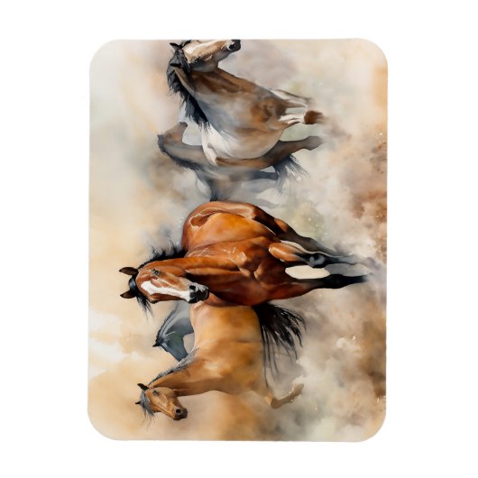 "Five Wild Mustangs" Stoffige Westerne aquarel Magneet (Verticaal)