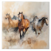 "Five Wild Mustangs" Stoffige Westerne aquarel Tegeltje (Voorkant)