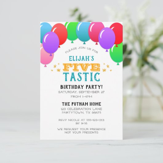 FIVEtastic 5th Birthday Balloon Banner Blauw Kaart (Staand voorkant)