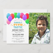 FIVEtastic 5th Birthday Balloon Blauwe Foto Kaart (Voorkant)