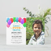 FIVEtastic 5th Birthday Balloon Blauwe Foto Kaart (Staand voorkant)