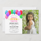 FIVEtastic 5th Birthday Balloon Roze Foto Kaart (Voorkant)