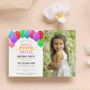 FIVEtastic 5th Birthday Balloon Roze Foto Kaart