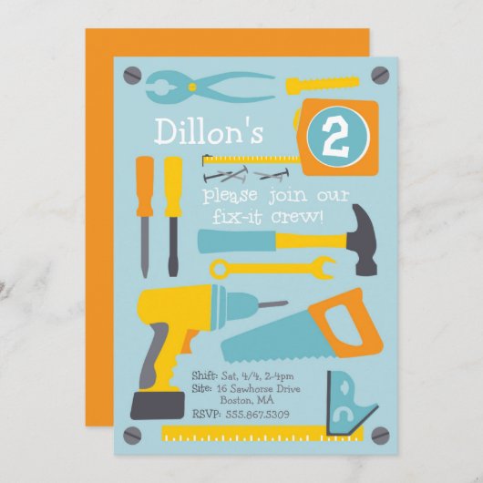 Fix-it Crew Verjaardagsfeestje Uitnodiging (Voorkant / Achterkant)