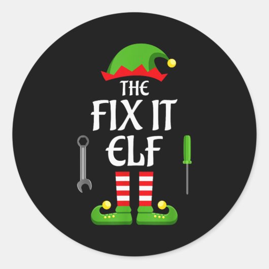 Fix It Elf Family Matching Group Christmas Ronde Sticker (Voorkant)