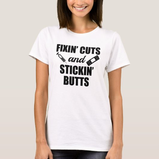 Fixin-Cuts en Stickin-Butts grappig shirt (Voorkant)