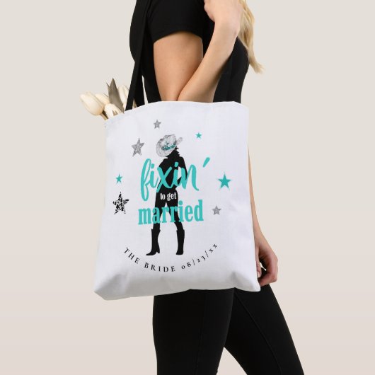 Fixin' The Bride Disco Bachelorette Blauwgroen ID9 Tote Bag (Dichtbij)