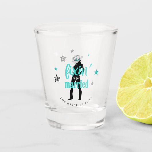 Fixin' The Bride Disco Bachelorette Teal ID925 Shot Glas (Voorkant)