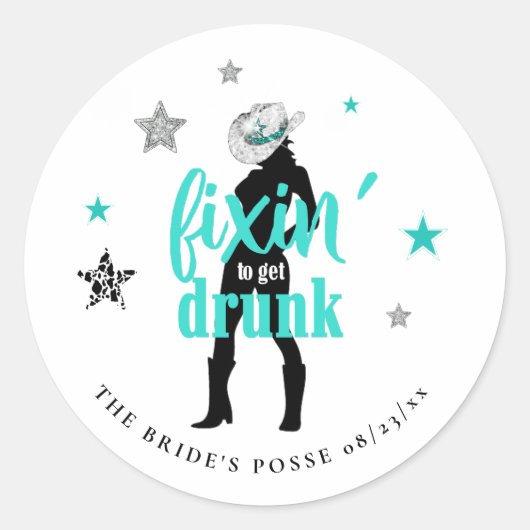 Fixin' The Posse Disco Bachelorette Teal ID925 Ronde Sticker (Voorkant)