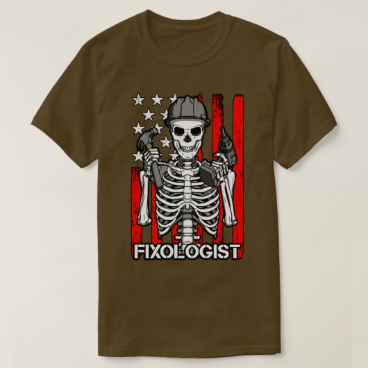Fixoloog Gothic Skeleton USA Flag Woodworking Ca T-shirt (Design voorkant)