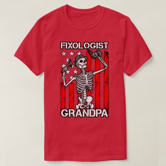 Fixoloog Grandpa Skeleton USA Flag Woodworking C T-shirt (Design voorkant)