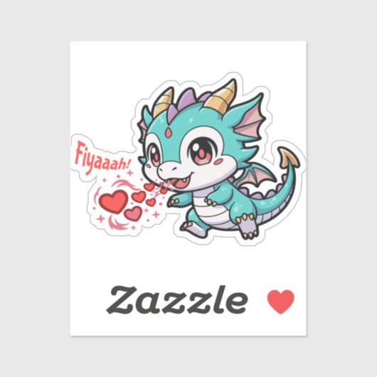 Fiyaaah Cute Baby Dragon Chibi Anime Kawaii Heart Sticker (Vel)